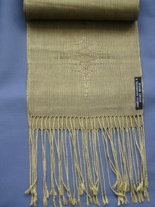 Silk scarf in crackle weave, green/ brown. £150.00
